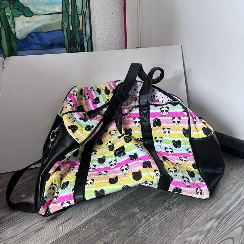 betsey johnson vintage rainbow panda duffle bag